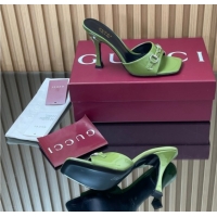 Pretty Style Gucci Patent Leather Heel Slides Sandal 9.5cm with Horsebit Green2 2025 832468