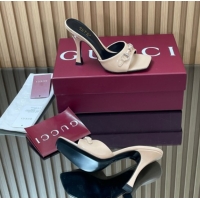 Popular Style Gucci Patent Leather Heel Slides Sandal 9.5cm with Horsebit Nude 2025 832468