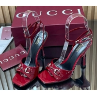Unique Style Gucci Patent Leather Heel Sandals 9.5cm with Horsebit Ancora Red 2025 832468