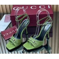 Shop Cheap Gucci Patent Leather Heel Sandals 9.5cm with Horsebit Green2 2025 832468