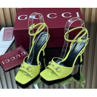 Good Product Gucci Patent Leather Heel Sandals 9.5cm with Horsebit Acid Green 2025 832468