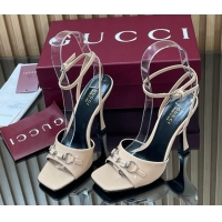 Shop Duplicate Gucci Patent Leather Heel Sandals 9.5cm with Horsebit Nude 2025 832468