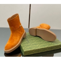 Luxury Gucci Suede Flat Ankle Boots with Slim Horsebit Orange 805312