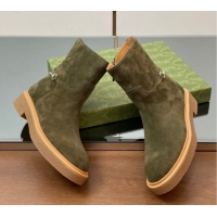 Good Looking Gucci Suede Flat Ankle Boots with Slim Horsebit Green 2025 805312