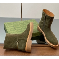Good Looking Gucci Suede Flat Ankle Boots with Slim Horsebit Green 2025 805312