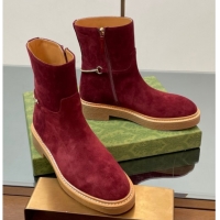 Top Design Gucci Suede Flat Ankle Boots with Slim Horsebit Red 2025 805312
