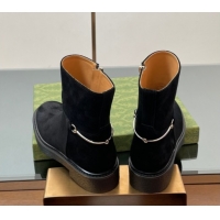 Big Discount Gucci Suede Flat Ankle Boots with Slim Horsebit Black 805312