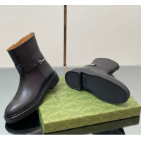Most Popular Gucci Calf Leather Flat Ankle Boots with Slim Horsebit Black 805312