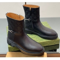 Trendy Design Gucci GG and Leather Flat Ankle Boots with Slim Horsebit Black 2025 805312