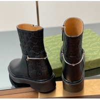 Trendy Design Gucci GG and Leather Flat Ankle Boots with Slim Horsebit Black 2025 805312