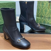 Purchase Gucci Leather Heel Ankle Boots 6.5cm with Horsebit Black 2025 794334