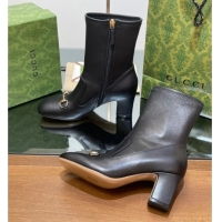 Purchase Gucci Leather Heel Ankle Boots 6.5cm with Horsebit Black 2025 794334