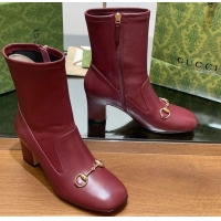 Unique Style Gucci Leather Heel Ankle Boots 9.5cm with Horsebit Red 2025 794334