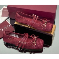 Luxurious Gucci Mesh Ballet Flats with Horsebit Red 835077
