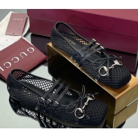 Pretty Style Gucci Mesh Ballet Flats with Horsebit Black 835077
