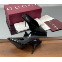 Stylish Gucci V Heel Mules 10.5cm in Patent Leather Black GG082801