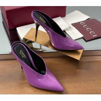 Perfect Gucci V Heel Mules 10.5cm in Patent Leather Purple 2025 GG082801
