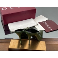 Modern Gucci V Heel Mules 10.5cm in Patent Leather Dark Green 2025 GG082801