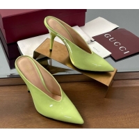 Good Quality Gucci V Heel Mules 10.5cm in Patent Leather Acid Green 2025 GG082801