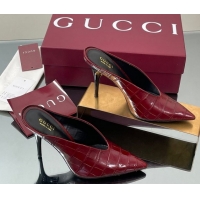 Low Price Gucci V Heel Mules 10.5cm in Stone Embossed Leather Ancora Red 2025 GG082801
