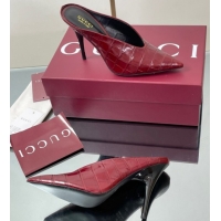 Low Price Gucci V Heel Mules 10.5cm in Stone Embossed Leather Ancora Red 2025 GG082801