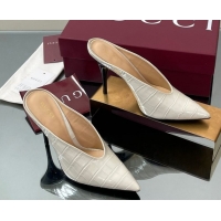 Good Looking Gucci V Heel Mules 10.5cm in Stone Embossed Leather White 2025 GG082801