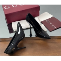 Top Design Gucci V Pumps 10.5cm in Patent Leather Black 2025 GG082801