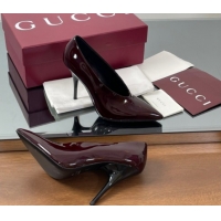 Unique Style Gucci V Pumps 10.5cm in Patent Leather Dark Burgundy 2025 GG082801