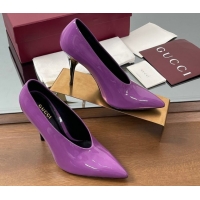 Shop Duplicate Gucci V Pumps 10.5cm in Patent Leather Purple 2025 GG082801