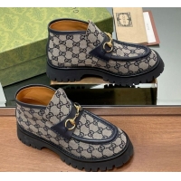 Comfortable Gucci Horsebit Ankle Boots 4.5cm in GG Canvas Grey 2025 764206