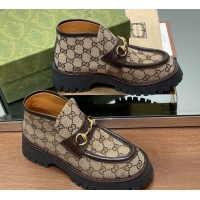 Good Product Gucci Horsebit Ankle Boots 4.5cm in GG Canvas Beige 2025 764206