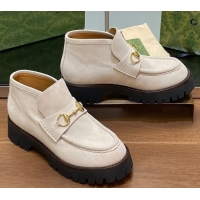 Most Popular Gucci Horsebit Ankle Boots 4.5cm in Suede Light Grey 2025 764206