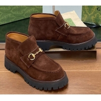 Classic Hot Gucci Horsebit Ankle Boots 4.5cm in Suede Dark Brown 2025 764206
