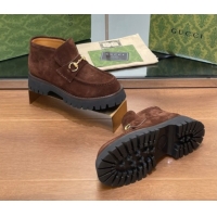 Classic Hot Gucci Horsebit Ankle Boots 4.5cm in Suede Dark Brown 2025 764206