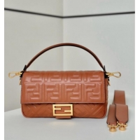 Inexpensive Fendi Baguette Medium Nappa Leather Bag 0135M Caramel Brown 2025