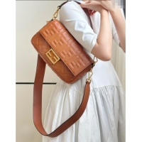 Inexpensive Fendi Baguette Medium Nappa Leather Bag 0135M Caramel Brown 2025