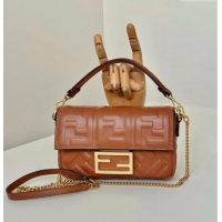 Top Quality Fendi Baguette Mini Nappa Leather Bag 0135S Caramel Brown 2025