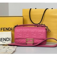 Top Grade Fendi Baguette Large Nappa Leather Bag 0191L Dark Pink 2025