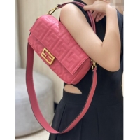 Top Grade Fendi Baguette Large Nappa Leather Bag 0191L Dark Pink 2025