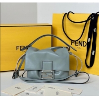 Super Quality Fendi Mamma Baguette Small Bag in Nappa Leather 8677S Light Grey 2025