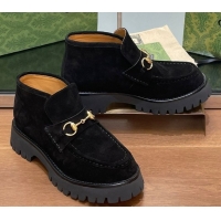 Feminine Gucci Horsebit Ankle Boots 4.5cm in Suede Black 2025 764206
