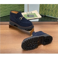 Top Grade Gucci Horsebit Ankle Boots 4.5cm in Suede Dark Blue 2025 764206
