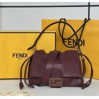 Famous Brand Fendi Mamma Baguette Medium Bag in Nappa Leather 8677M Dark Burgundy 2025