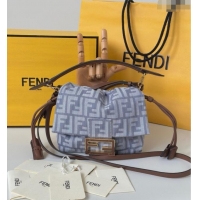 Top Grade Fendi Mamma Baguette Small Bag in Blue denim-effect FF jacquard 8677S 2025