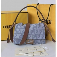 Discount Fendi Mamma Baguette Medium Bag in Blue denim-effect FF jacquard 8677M 2025