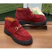 Durable Gucci Horsebit Ankle Boots 4.5cm in Suede Red 2025 764206