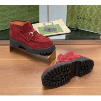 Durable Gucci Horsebit Ankle Boots 4.5cm in Suede Red 2025 764206
