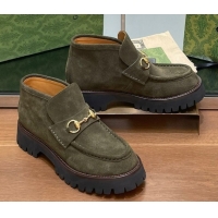 Discount Gucci Horsebit Ankle Boots 4.5cm in Suede Green 2025 764206