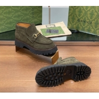 Discount Gucci Horsebit Ankle Boots 4.5cm in Suede Green 2025 764206