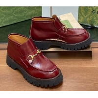 Expensive Gucci Horsebit Ankle Boots 4.5cm in Shiny Leather Red 2025 764206